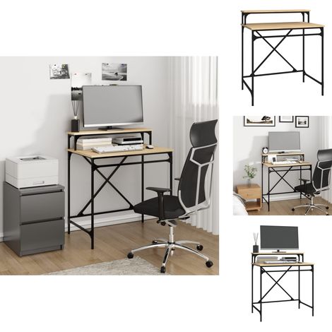 Schreibtische - Living Schreibtisch Sonoma-Eiche 80x50x90 cm Holzwerkstoff und Eisen (1/5)