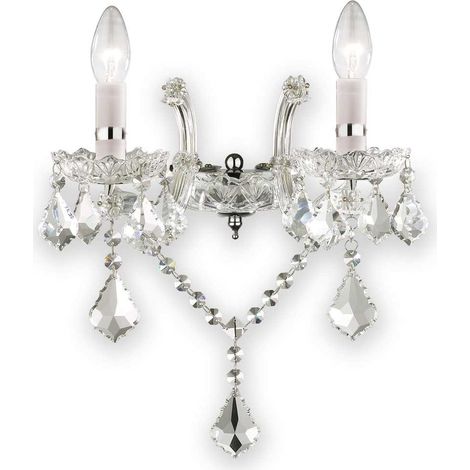 Ideal Lux Florian - Lámpara de pared con vela de vidrio para interiores, 2 luces, cromada con cristales, E14