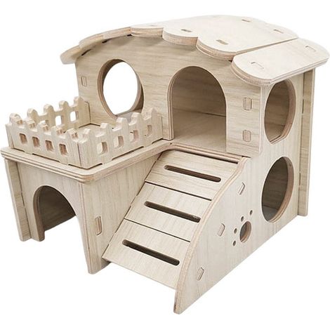 1 Maison en bois pour hamster, cochon d'Inde, écureuil, hérisson, intérieur extérieur (1/5)