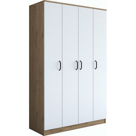 Armoire 4 portes Colibris L120xH190cm Bois clair et Blanc (1/5)