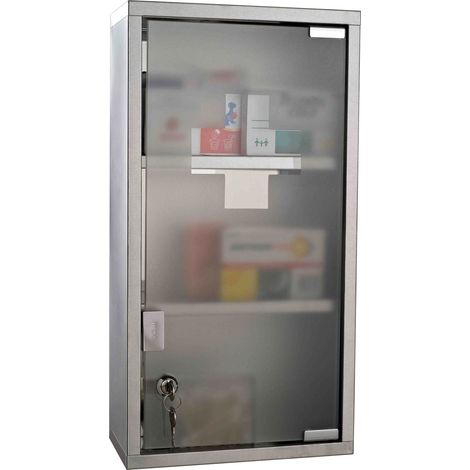 Armoire à pharmacie acier inoxydable verrouillable 3 compartiments porte vitrée 25x12x48 cm