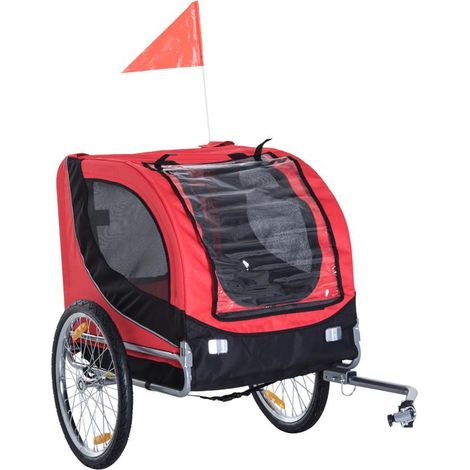 RIMORCHIO BICI PER CANI E ANIMALI DOMESTICI ROSSO E NERO 130 X 90 X 110 CM (1/5)