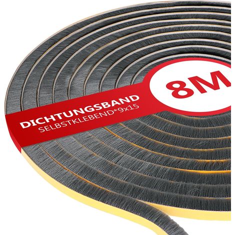 8 m Sliding Door Brush Seal, 9 mm (B) x 15 mm (D) Door Window Insulation, Entrance Door Seal Insulation Anti Cold, Phonic Solation – Black (1/5)