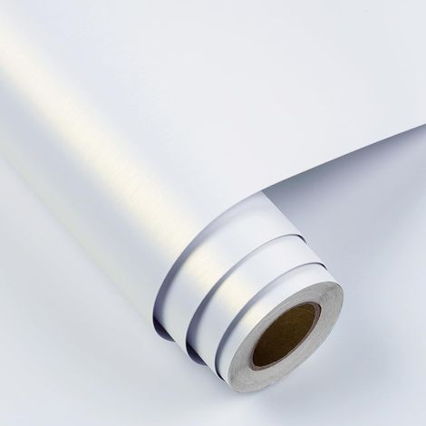 Papier Peint Blanc Meuble Effet Acier Inoxydable Métal Vinyle Adhesif Plan de Travail Cuisine Papier Peint Adhesif Mural Blanc Brillant Crédence Adhésive Cuisine Armoire Réfrigérateur 40CM×2M (1/5)