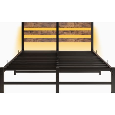 Cama 140x200 cm con LED RGB, 2 puertos USB, estructura de metal y madera HOMVRA (1/5)
