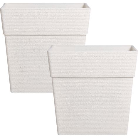 Conjunto de 2 macetas de jardín grandes con efecto acanalado tiestos para patio blanco crema Nigellia (1/5)