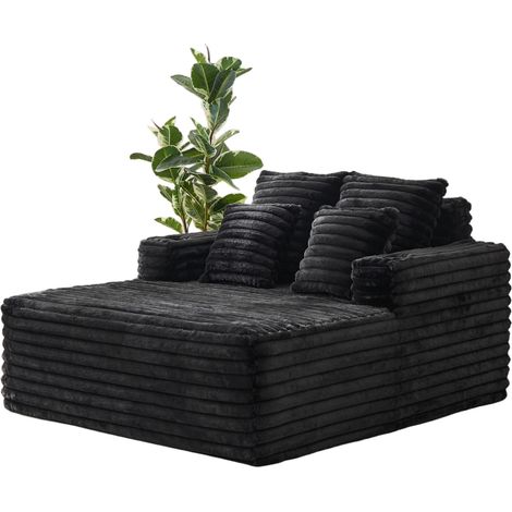 Chaise longue oversize in velluto effetto pelliccia nero con portabevande HOMVRA (1/5)