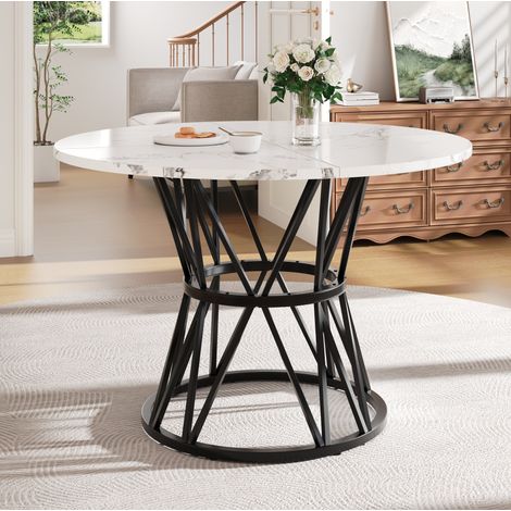 MEUBLIV Table à manger ronde 100x100x76 cm noire – plateau effet marbre (1/5)