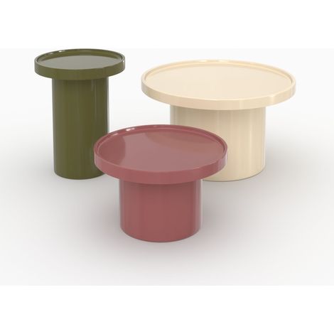 Lot de 3 tables basses laquées blanches, vert olive et rouge en MDF - Nora (1/5)