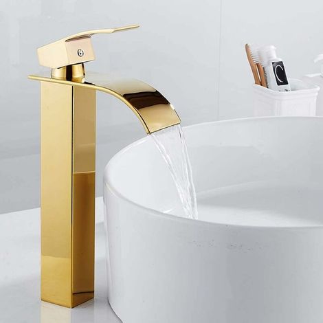 Robinet Cascade Doré Chromé Trou Simple Lavabo (1/4)