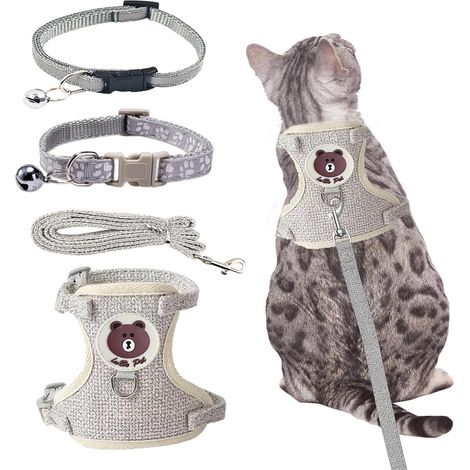Harnais Chat Anti évasion Ensemble, Harnais Chaton Réfléchissant avec Laisse, Collier Harnais et Laisse en Maille pour Chaton, Chiens, Lapin et Chihuahua (1/5)