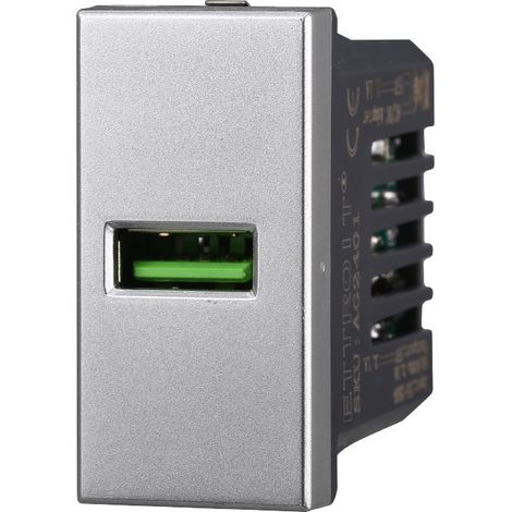 ETTROIT AG2401 Module de prise chargeur USB 5V 2,1A gris USB-A compatible avec Bticino Axolute