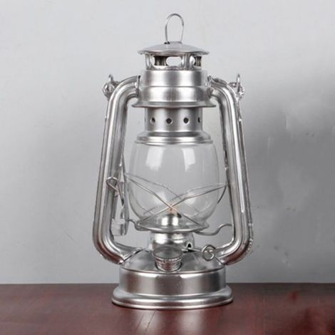 Lanterne À Kérosène - Corps En Fer - Globe En Verre - Pour Jardin Cour Patio Camping - 24 5 X 15 5 X 11 5 Cm - Argent - 2 Pièces (1/5)