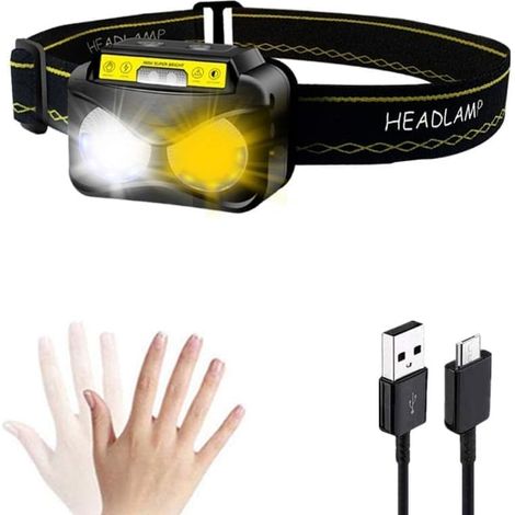 Lampe frontale LED rechargeable de 3000 lumens - Lampe frontale super lumineuse avec lumière rouge - Détecteur de mouvement - 6 modes d'éclairage - Lampe frontale étanche IPX5 pour le camping