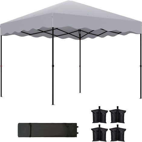 3 x 3 m großer Faltpavillon, höhenverstellbares Gartenzelt mit Tragetasche, für Garten und Terrasse, Metall, Stoff, hellgrau