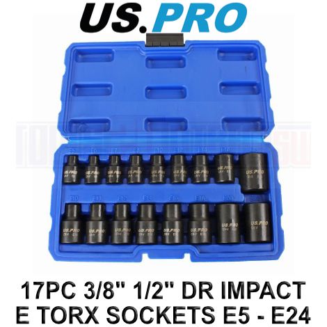 US PRO E TORX IMPACT SOCKET SET 17pc E5 - E24 3/8"" 1/2"" STAR SOCKETS TRX 3420 (1/4)