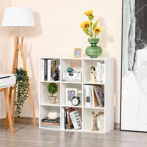 HOMCOM 3-stöckiges Bücherregal, 9-Würfel-Aufbewahrungsschrank, freistehendes Bücherregal, Raumteiler, Ausstellungsregal, 91,5 x 29,5 x 91,5 cm, Holz