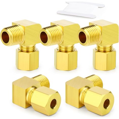 5PCS Raccord de tuyau à compression coudé à 90 degrés en laiton, tube de 6 mm de diamètre extérieur x connecteur mâle BSP 1/4 po (1/4)