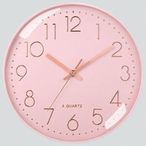 Horloge murale ronde silencieuse à quartz 20 cm fond rose et or rose rose réf 0834 21 × 21 × 4,3 cm 340 g – Livraison gratuite