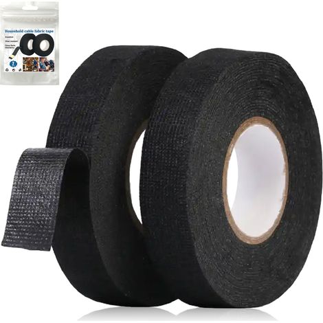 Ruban Isolant - Tissu Noir - 19 mm x 15 m - Pour Gainage Câbles Électriques - Réparation Fils - 2 Pièces (1/5)