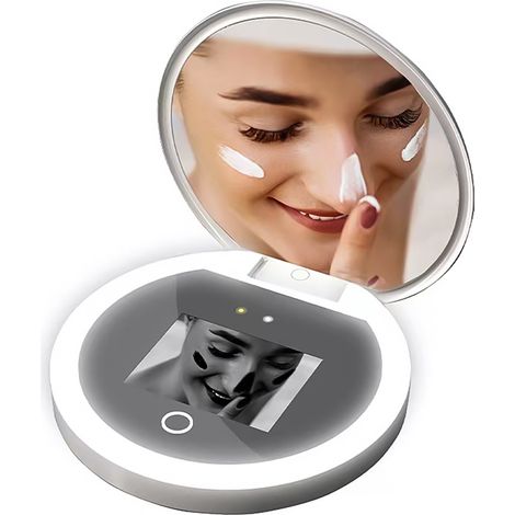 Miroir de maquillage portable avec caméra UV pour tester la protection solaire, éclairage LED, 3 modes d'éclairage, idéal pour les voyages.