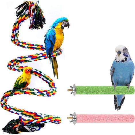 Balançoire triangulaire en corde, en coton doux, idéale pour les perruches et le développement de leur coordination. Longueur et forme facilement ajustables. Accessoires pour cages à oiseaux. (1/5)