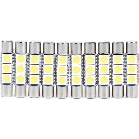 10pcs 3-smd 29-30mm 6641 fusible ampoule led miroir de courtoisie lumière pare-soleil lampe blanc (1/5)