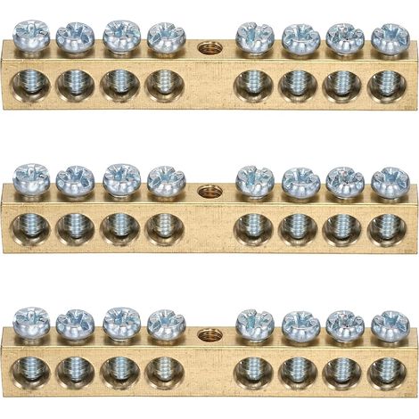 3 Pcs Borne De Mise À La Terre, 8 Positions Borne De Mise À La Terre En Laiton À Vis, Bloc De Barrière En Laiton À Vis M4 60.8x6x9mm Pour Appareils Électriques (1/5)