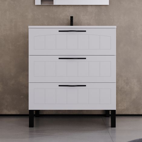 Meuble de salle de bain 60cm simple vasque - 3 tiroirs - sans miroir - blanc - CALA (1/5)