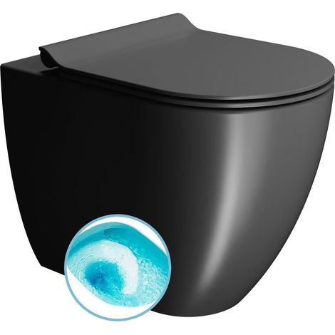Cuvette de WC PURA, Swirlflush, 36x55cm, siphon en S/siphon en P, noir double mat (1/2)