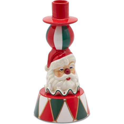 EDG Enzo De Gasperi Portacandela Natale Santa Clown H 21 Cm D 10 Cm Green Red