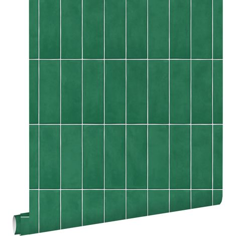 papier peint motif de carrellages vert foncé - ESTAhome (1/5)