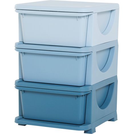 Organisateur de jeux enfant 3 tiroirs, boîte de rangement plastique bleue, 37x37x56,5 cm (1/5)