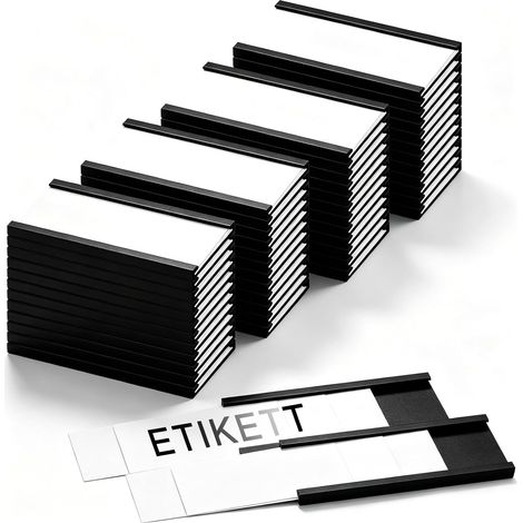 Lot de 50 porte-étiquettes magnétiques inscriptibles sans saleté amovibles avec insert en papier, étiquettes nominatives pour étagère en métal, casier, tableau blanc, 25 mm x 50 mm (1/5)