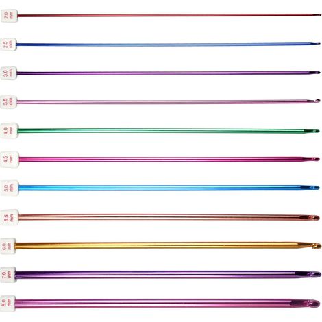 11 pezzi di uncinetti multicolori, uncinetti per maglieria in alluminio, uncinetti tunisini da 27 cm, ferri da maglia artigianali, ideali per principianti e professionisti