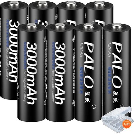 Pilas recargables, capacidad de 3000 mAh, amplia compatibilidad, 8 pilas AA negras (1/2)