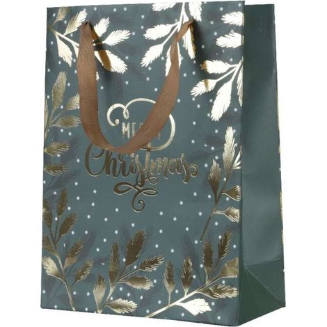 Decoris Sacchetto Regalo Verde e Oro - 12x30x42 cm