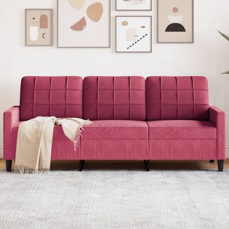 vidaXL Canapé à 3 places Rouge bordeaux 180 cm Velours (1/5)