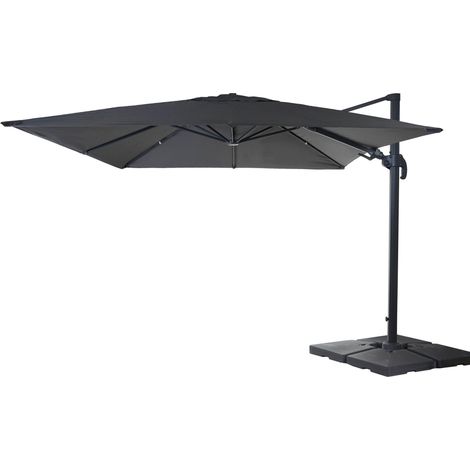 Ombrellone a braccio 3x4 m regolabile inclinabile girevole a 360° in alluminio poliestere 220 g/m² colore antracite con base e piastra girevole 040007947