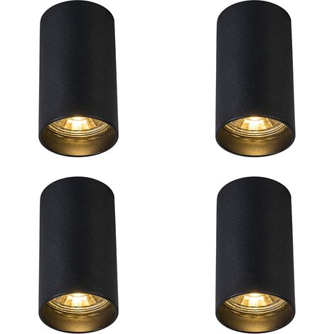 QAZQA Set di 4 faretti moderni da superficie neri 5,5 cm GU10 50