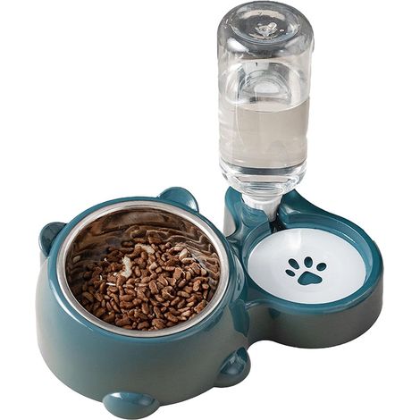 Distributeur double pour chat et chien : bol nourriture inox + abreuvoir automatique (1/5)