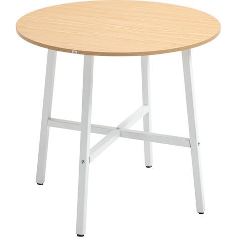 Runder Industrietisch, abgerundetes Design, stabil bis 60 kg, Durchmesser 80 cm, Höhe 76 cm, Naturholz und Weiß (1/5)