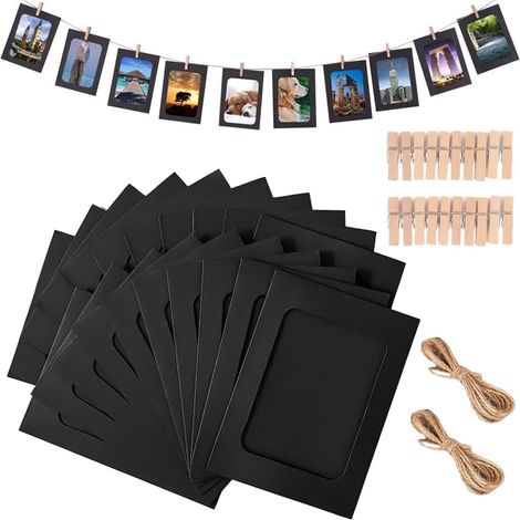 20 Pièces Cadres Photo en Papier Kraft, 11.4x15.4cm Noir Cadres en Carton Kraft Papier, avec Pinces en Bois et Corde de Chanvre, Suspendus, pour Bureau Domicile Dortoir Chambre (1/5)