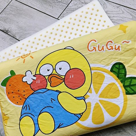 Oreiller enfant en latex naturel incurvé et respirant à double couche, motif dessin animé numéro 2 jaune, 27 x 44 cm / 10,6 x 17,3 pouces (1/5)