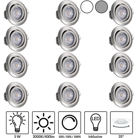 Monzana Einbaustrahler 6er Set LED Flach 68mm Dimmbar Schwenkbar Warmweiß 3000K Rund 230V Spots Deckenspots Einbauleuchten Deckenstrahler Lampe  12er Set Nickel
