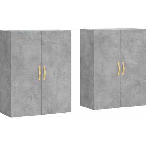 Set di 2 eleganti pensili da parete portaoggetti interno 69,5 x 34 x 90 cm in legno multistrato grigio cemento 020055350