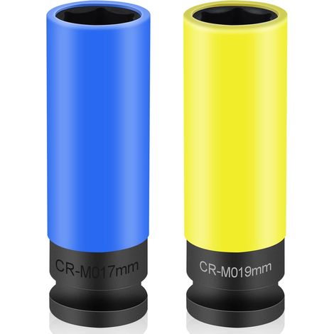 2 pièces douille visseuse a choc, 17 / 19mm, Jeux de douilles à Impact avec écrous, 1/2" Set de douilles à chocs pour jantes aluminium pour Changer les Pneus Boulons de Roue (1/5)