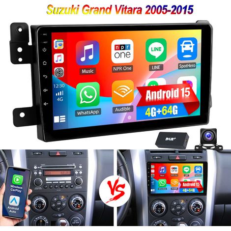 Autoradio GPS 9" avec Android 15 et CarPlay pour Suzuki Grand Vitara 2005-2015 - 4+64G DAB+ CAM