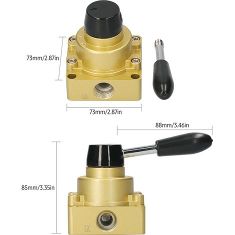1/2-inch pneumatic rotary lever manual valve, 4-way, 3-position airflow control (1/4)