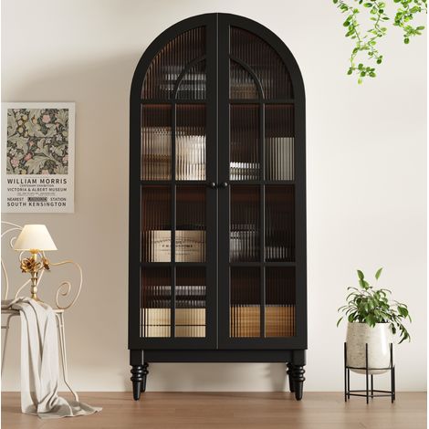 Vitrina con puertas de cristal 152 x 35,5 x 165 cm en MDF negro - CHICFURN (1/5)